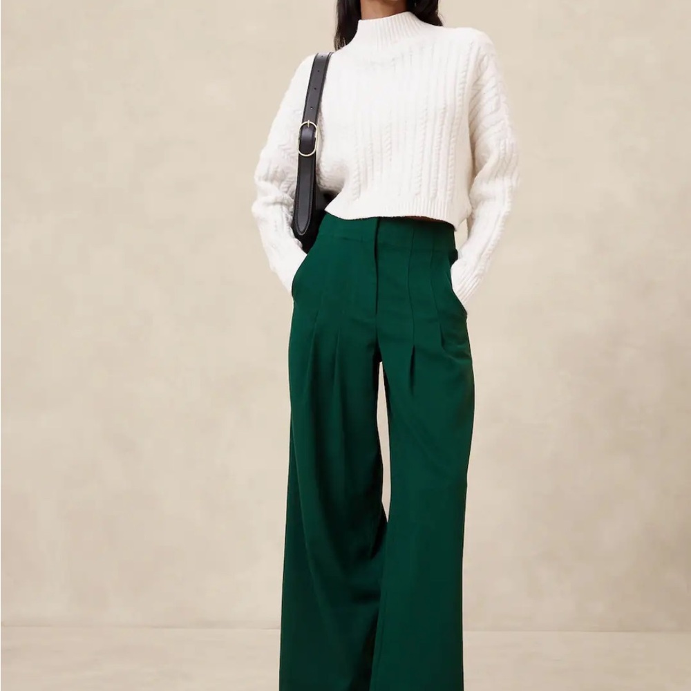 NWT Banana Republic Ultra High Rise Wide Leg Flannel trouser green sz 14